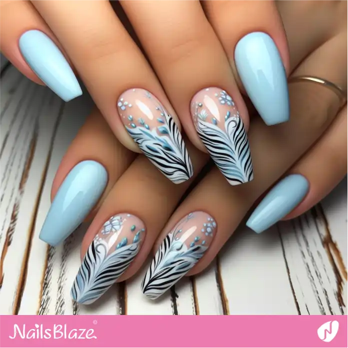 Zebra Print on Light Blue Nails | Animal Print Nails - NB2498